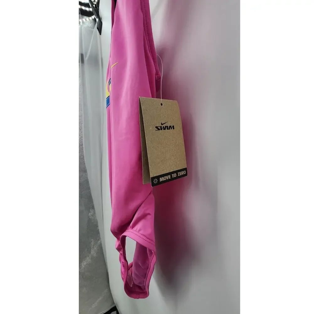 New NWT Nike Swim Multi Logo Pink Blue Women's Swimsuit One‎ Piece Size Small